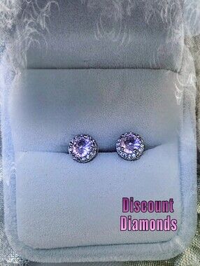 Dainty Round Natural Pink Topaz & Clear White Topaz Earrings on 925
